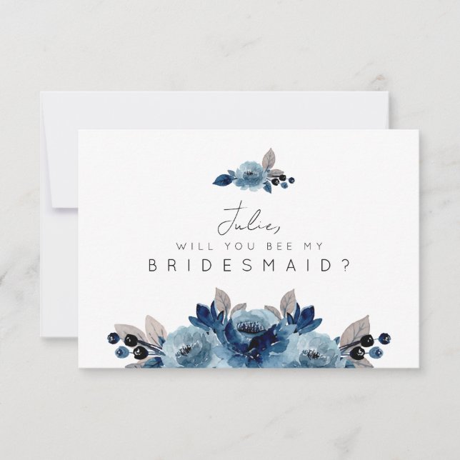 Dusty Blue Floral Bridesmaid Card (Front)