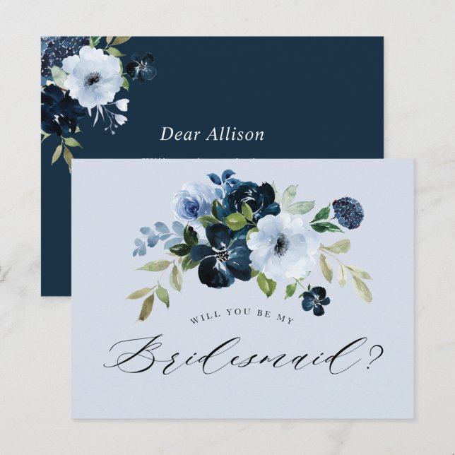 dusty blue floral bridesmaid proposal card (Front/Back)