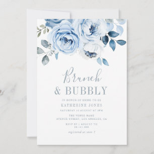 dusty blue floral brunch & bubbly invitation