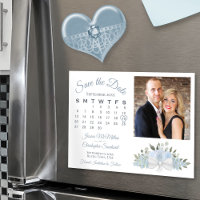 Dusty Blue Floral Calendar Photo Save the Date