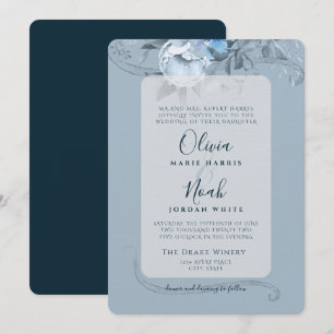 Dusty Blue Floral Calligraphy Watercolor Invitatio Invitation