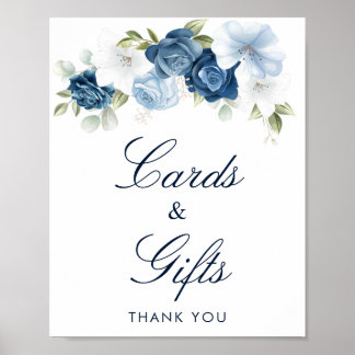 Dusty Blue Floral Cards and Gifts Bridal Shower Poster