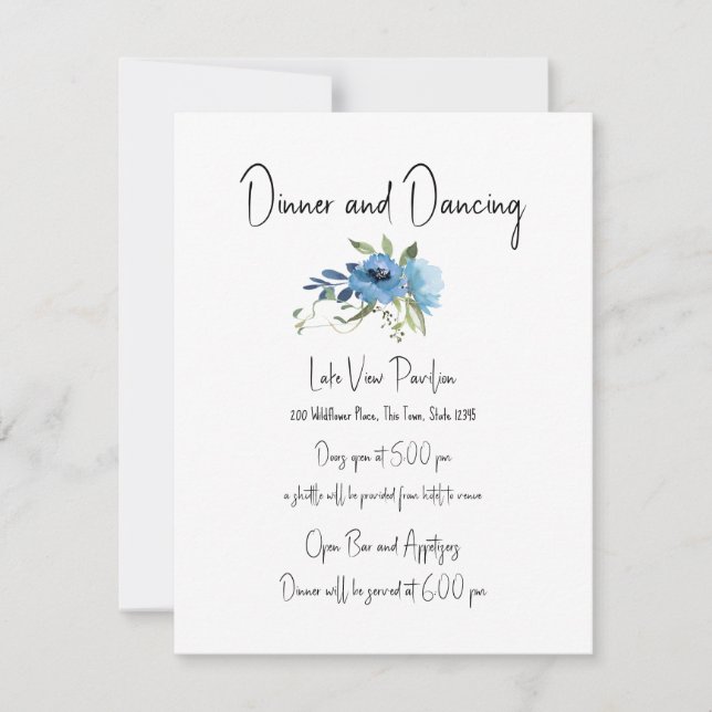 Dusty Blue Floral Charm Wedding Details Invitation (Front)