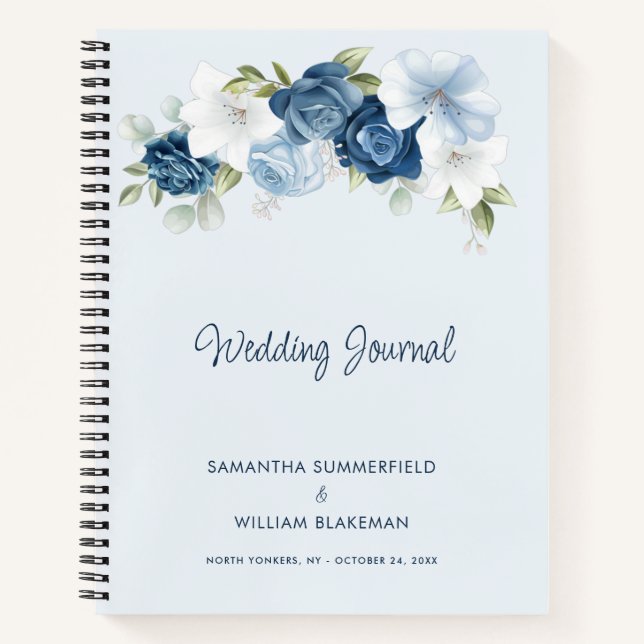 Dusty Blue Floral Chic Personalized Wedding Notebook (Front)