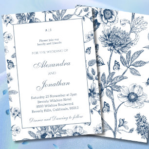 Dusty Blue Floral Chinoiserie Wedding Invitation