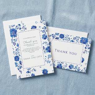 Dusty Blue Floral Chinoiserie Wedding Thank You Card