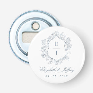 Dusty Blue Floral Crest Monogram Wedding Bottle Opener
