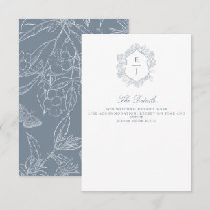 Dusty Blue Floral Crest Monogram Wedding Enclosure Card