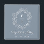 Dusty Blue Floral Crest Monogram Wedding Magnet<br><div class="desc">Dusty Blue Floral Crest Monogram Wedding Magnets</div>