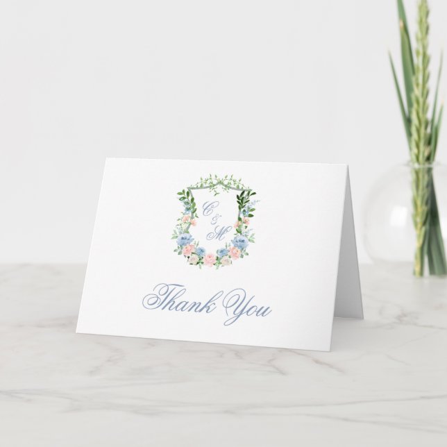 Dusty Blue Floral Crest Thank You (Front)