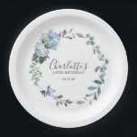 Dusty Blue Floral Custom 18th Birthday Custom Paper Plate<br><div class="desc">Very elegant paper plates for a 18th birthday party. A floral wreath features dusty blue peony and rose flowers nestled in blue eucalyptus leaves. The woman's name is written in a trendy script font. 18th Birthday and date follow. This 18th Birthday can cooler is part of the 18th Birthday Dusty...</div>