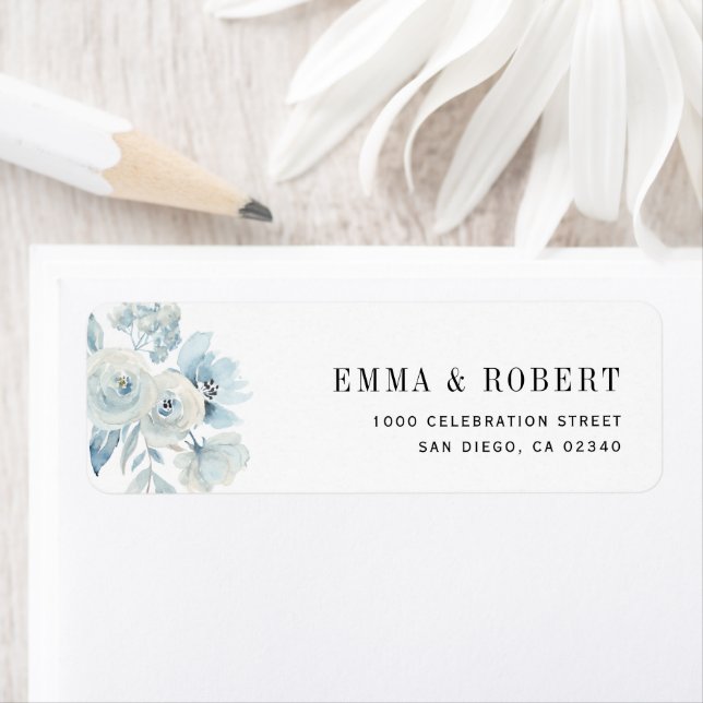 dusty blue floral custom address label (Insitu)
