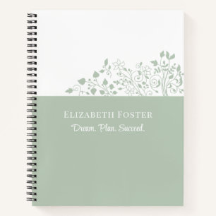 Dusty Blue Floral Customizable Notebook