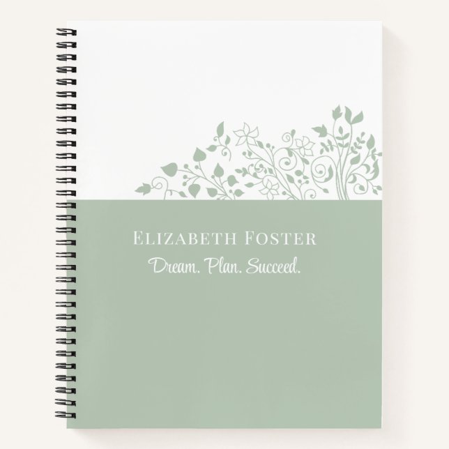 Dusty Blue Floral Customizable Notebook (Front)