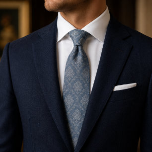 Dusty Blue Floral Damask Tie
