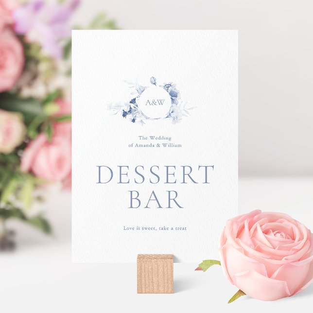 Dusty Blue Floral Dessert Bar Sign Invitation (Creator Uploaded)