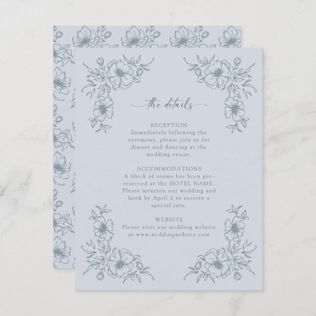 Dusty Blue Floral Details Enclosure Card (Front/Back)