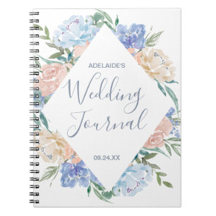 Dusty Blue Floral Diamond Wedding Planner Notebook