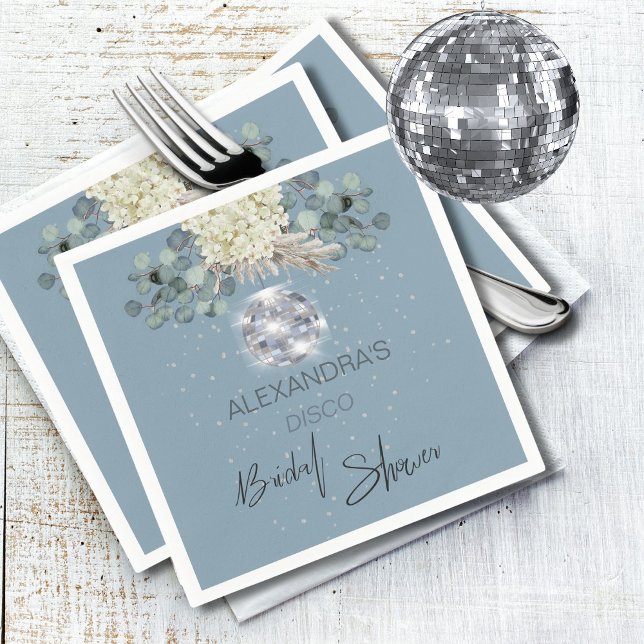 Dusty Blue Floral Disco Ball Bridal Shower Napkin (Creator Uploaded)