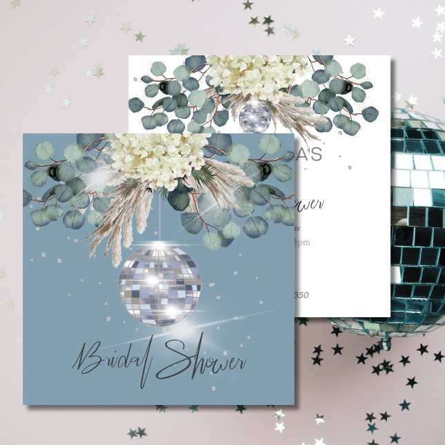 Dusty Blue Floral Disco Ball Bridal Shower Square  Invitation (Creator Uploaded)
