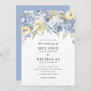Dusty Blue Floral Drop Wedding Invitation