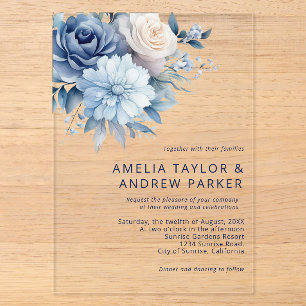 Dusty Blue Floral Dusty Rose Blush Pink Wedding Acrylic Invitations