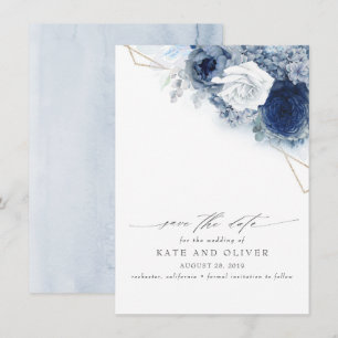 Dusty Blue Floral Elegant Botanical Save the Date Announcement