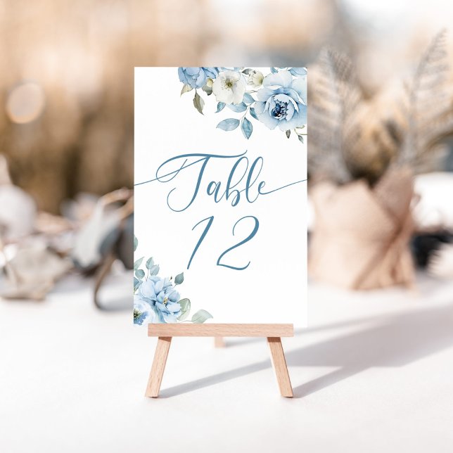 Dusty blue floral elegant bridal shower table number (Creator Uploaded)