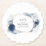Dusty Blue Floral Elegant Paper Coaster<br><div class="desc">Blue floral coasters</div>