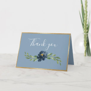 Dusty Blue Floral Elegant Romantic Greenery Thank You Card