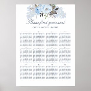 Dusty Blue Floral élégant tableau de mariage