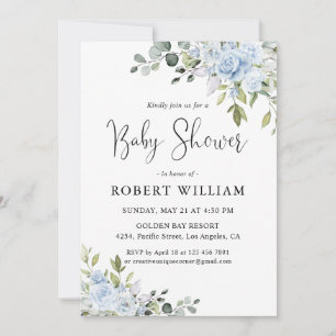 Dusty Blue Floral Eucalyptus Baby Shower Invitatio Invitation