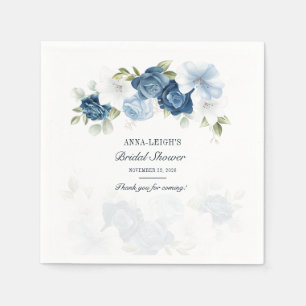 Dusty Blue Floral Eucalyptus Bridal Shower Paper Napkin