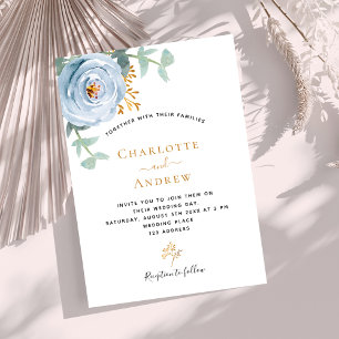 Dusty blue floral eucalyptus greenery wedding invitation