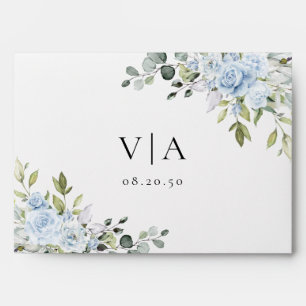 Dusty Blue Floral Eucalyptus Wedding Envelope
