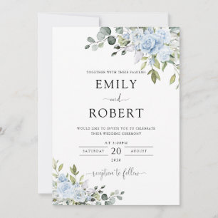 Dusty Blue Floral Eucalyptus Wedding Invitation