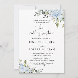 Dusty Blue Floral Eucalyptus Wedding Invitation