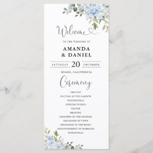 Dusty Blue Floral Eucalyptus Wedding Program
