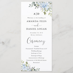 Dusty Blue Floral Eucalyptus Wedding Program