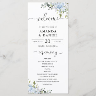 Dusty Blue Floral Eucalyptus Wedding Program