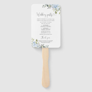 Dusty Blue Floral Eucalyptus Wedding Program Hand Fan