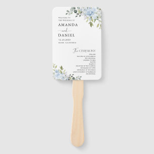 Dusty Blue Floral Eucalyptus Wedding Program Hand Fan