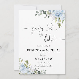 Dusty Blue Floral Eucalyptus Wedding Save The Date