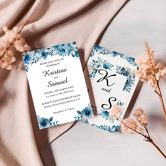 Dusty Blue Floral Faire-part de mariage (Créateur téléchargé)