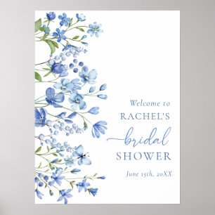 Dusty Blue Floral Fête des mariées Affiche de bien