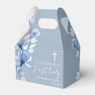 Dusty Blue Floral First Holy Communion Favor Box