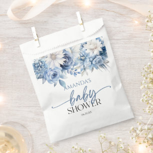 Dusty Blue Floral Flowers Baby Shower Favour Bag