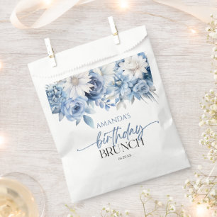 Dusty Blue Floral Flowers Birthday Brunch Party Favour Bag