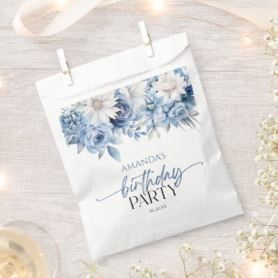 Dusty Blue Floral Flowers Birthday Party Favour Bag