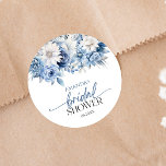 Dusty Blue Floral Flowers Bridal Shower Classic Round Sticker<br><div class="desc">These are Dusty Blue Floral Flowers Bridal Shower Party Favour Stickers!</div>